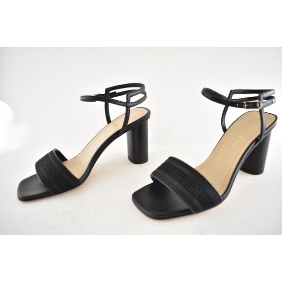 Dior Dway Heeled Sandal Embroidered Satin Black Ankle Strap Block Heel Pump 35 - Picture 11 of 14